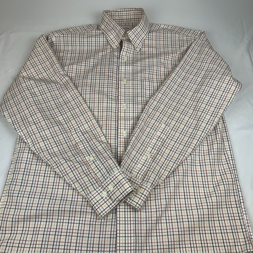 Brooks Brothers Men's Med Long Sleeve Checked Dress Shirt Cotton Non Iron